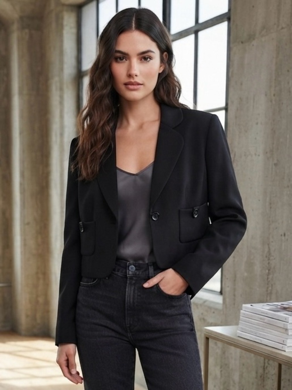 Calvin Klein Black Cropped Blazer Jacket